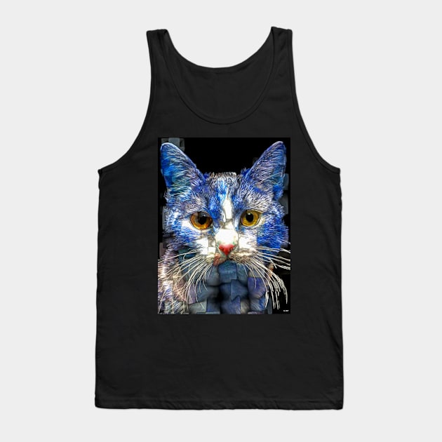 Blue Mosaic Cat Tank Top by danieljanda